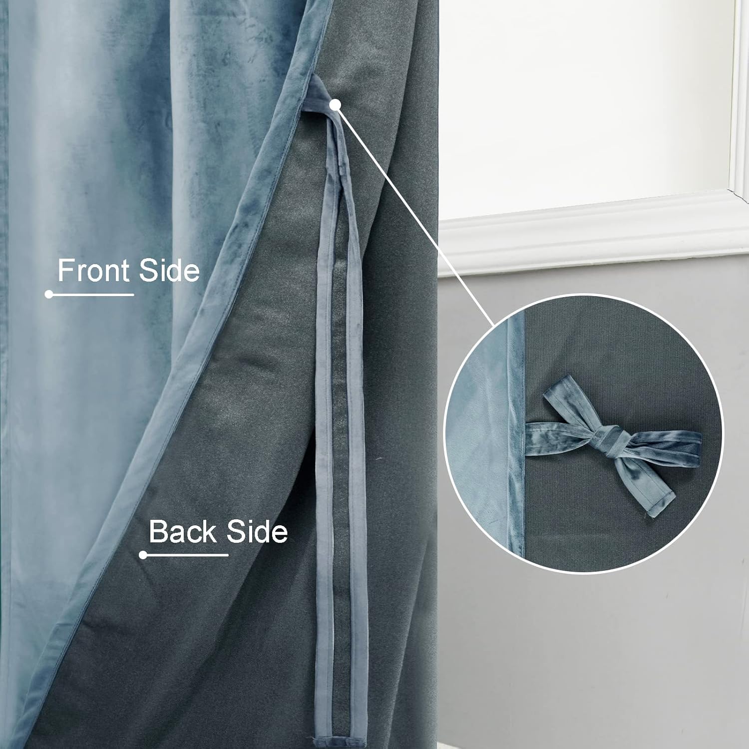 Velvet Blackout Curtains for Living Room, Darkening Rod Pocket Drapes for Office, Set of 2 Panels, 52W x 84L, Stone Blue