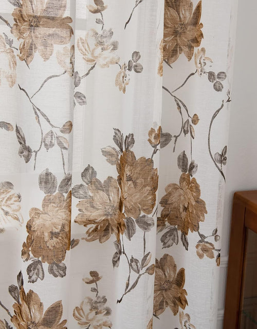 Load image into Gallery viewer, Vintage Floral Curtains 84 Inch Length 2 Panels Set for Living Room Bedroom Rod Pocket Semi Sheer,  Taupe on White
