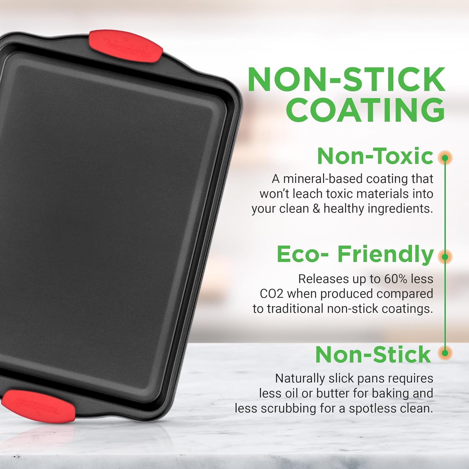 3-Piece Nonstick Kitchen Oven Baking Pans - Premium & Stylish Non-Stick Steel with Red Silicone Handles