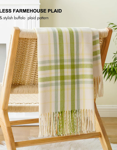 Load image into Gallery viewer, Spring Summer Plaid Throw Blanket for Couch Bed, Decorative White Green Stripe for Home Decor
