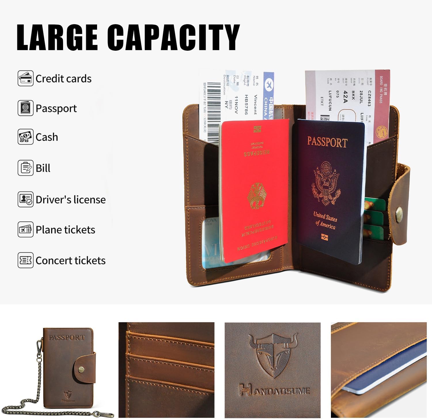 Thick Crazy Horse Leather Functional RFID Blocking Passport Holder Case (2806 Brown)