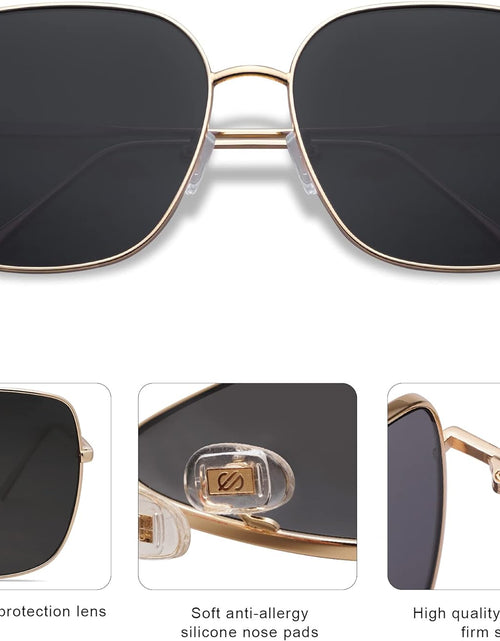 Load image into Gallery viewer, Trendy Oversized Square Metal Frame Sunglasses for Women Men Flat Mirrored Lens UV Protection, Gold Grey
