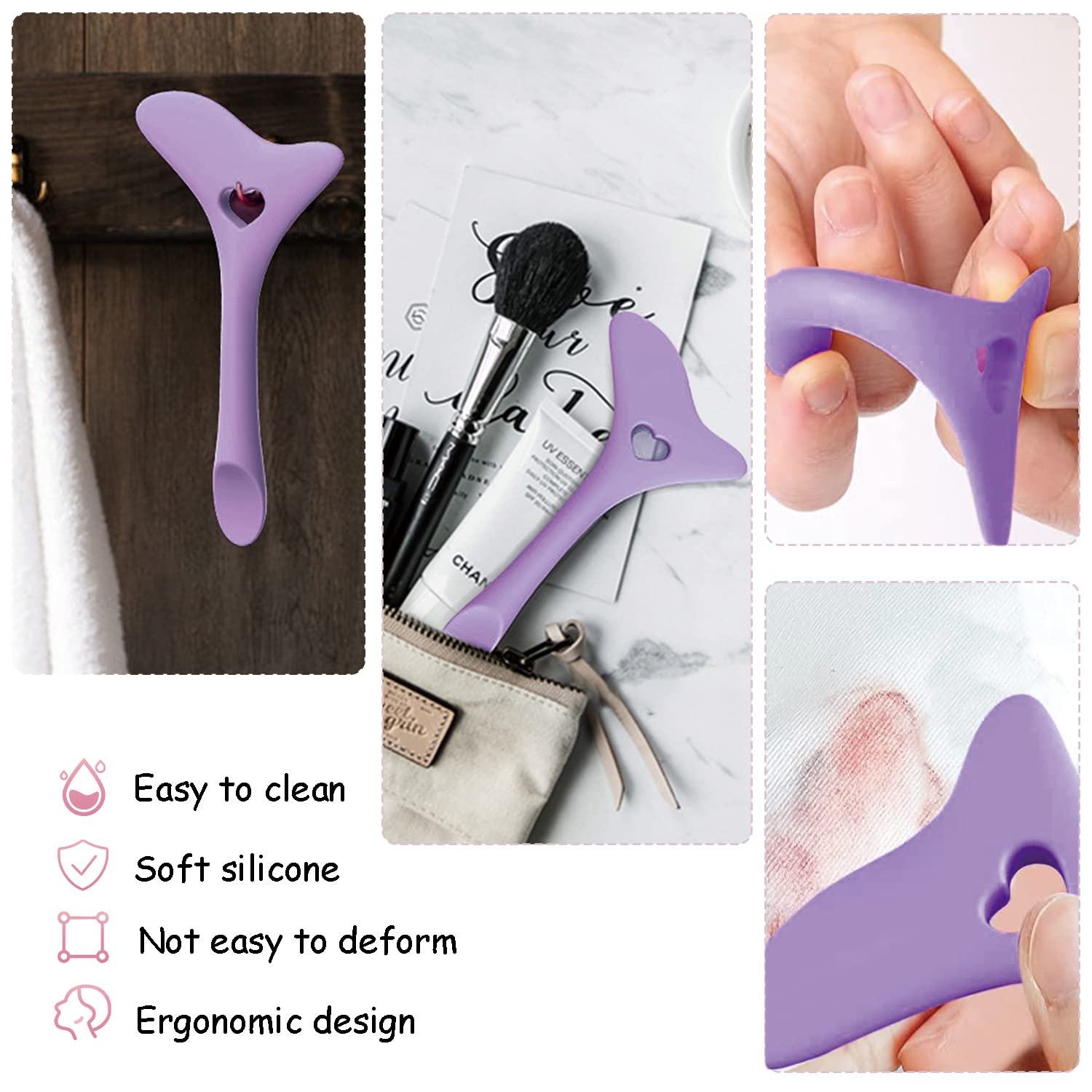 4Pcs Reusable Silicone Eyeliner Aid Mascara Shield Eyeliner Eyelash Eyeshadow Lipstick Applicator Guide Tool, Purple