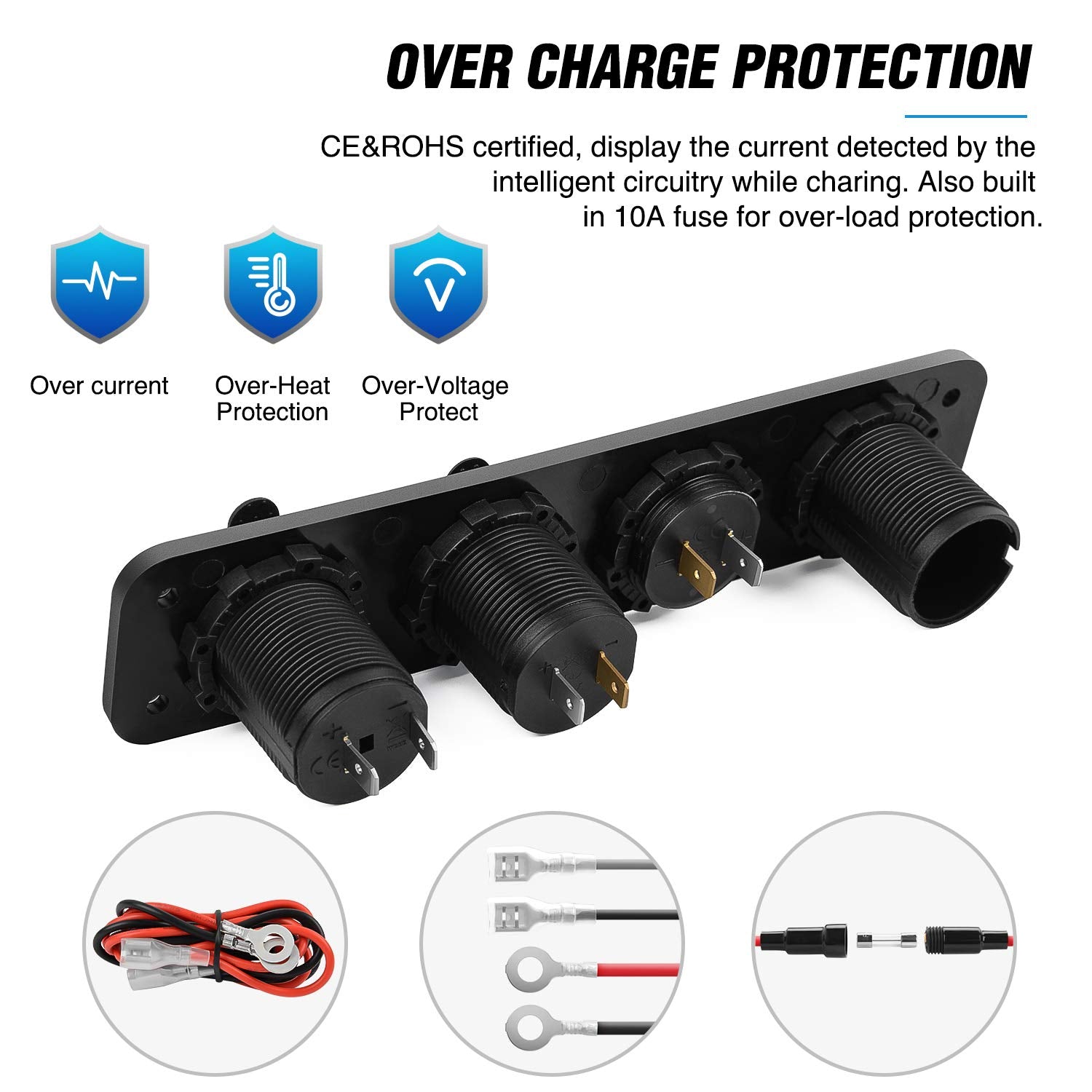 4 in 1 on/off Charger Socket Panel Dual USD Power Outlet & LED Voltmeter