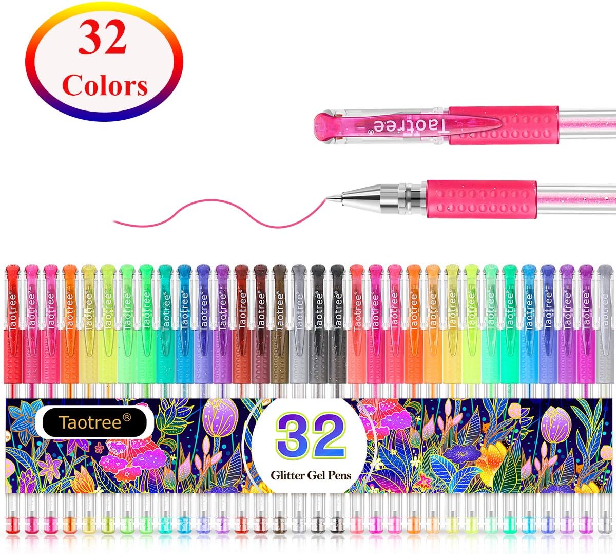 32-Color Neon Glitter Pens Fine Tip Art Markers Set 40% More Ink