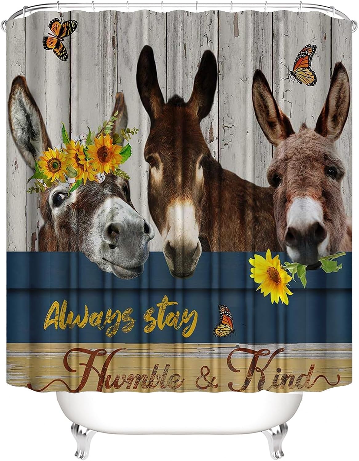 4PCS Farm Animal Shower Curtain Set Sunflower Country Rustic Farmhouse Bathroom Decor Set