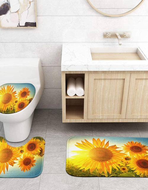 Load image into Gallery viewer, 4 Pcs Shower Curtain Set Sunflowers Countryside Field Floral Sunset Yellow with Non-Slip Rugs Toilet Lid Cover , 72&quot; x 72&quot;
