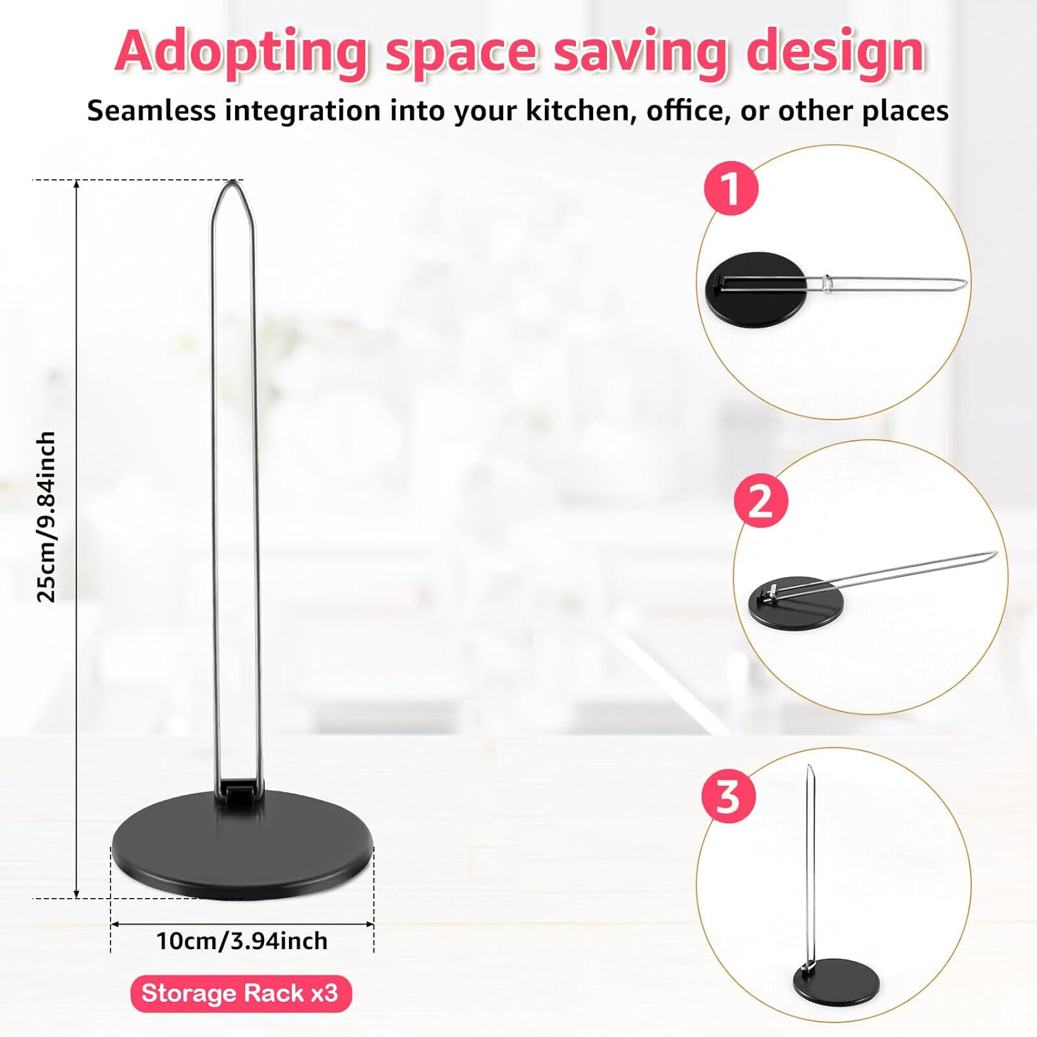 Tumbler Lid Organizer - Space Saving Design - Vertical Lids Storage Rack, Metal Black