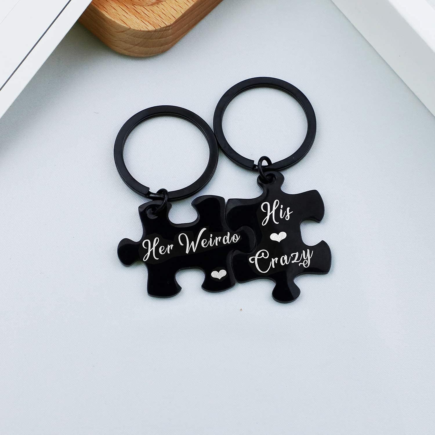 2pcs His Crazy Her Weirdo Couples Keychains Puzzle Key Chain for Him Her Lovers Gifts, Silver, Medium