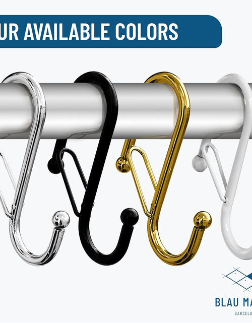 Load image into Gallery viewer, 10 Metalic S-Hooks with Anti-Fall System. Anti Drop S-Shaped Hook with Safety Buckle to Prevent Falls. Heavy Duty. (Silver, 3.25in Long (Diameter Rod&lt;0.8in))
