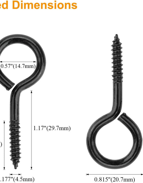 Load image into Gallery viewer, 40 Pieces 2 inch Screw Eyes, Black Zinc Plated Steel Screw Eyes, Self Tapping Screw Hooks, Metal Eye Hooks, Eyelet Screws
