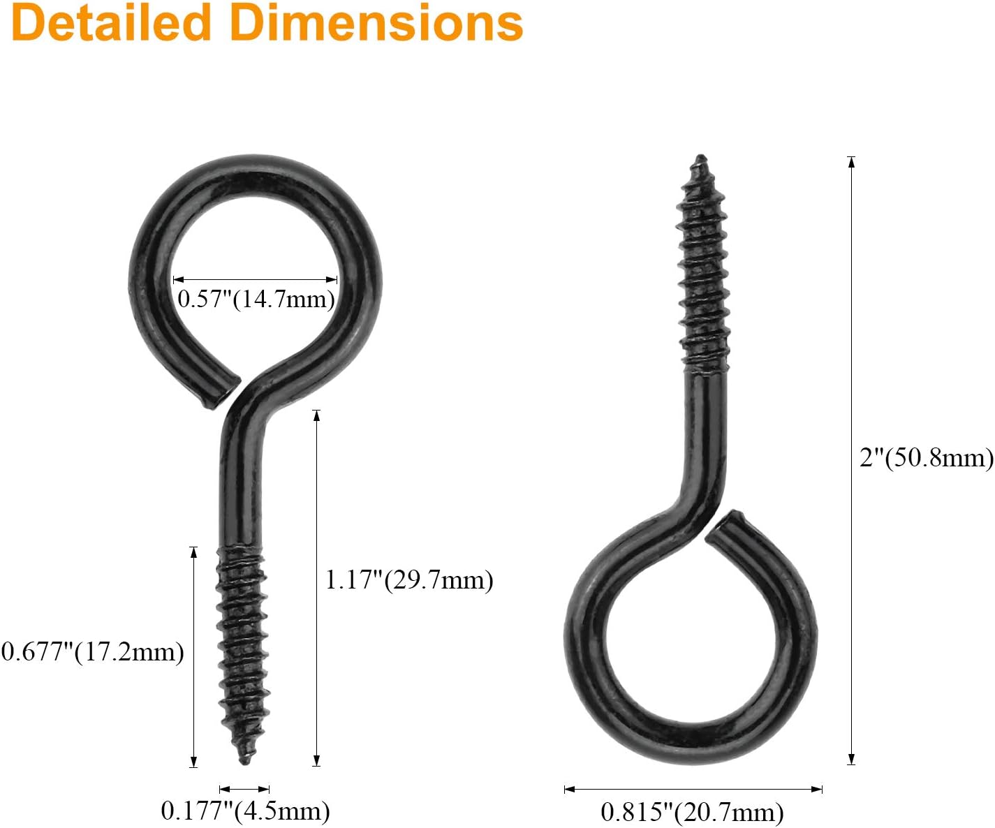 40 Pieces 2 inch Screw Eyes, Black Zinc Plated Steel Screw Eyes, Self Tapping Screw Hooks, Metal Eye Hooks, Eyelet Screws