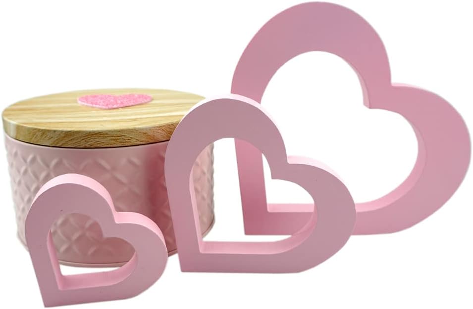 3 PCS Pink Wooden Heart Centerpiece Pink Heart Shape Sign for Valentines Day Table Romantic Fireplace Home Wedding Decor