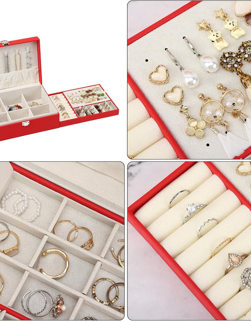 Load image into Gallery viewer, 2-Layer Jewelry Organizer Box with Removable Tray, Gift Jewelry Storage Case for Storage Earrings Necklaces Rings Bracelets Watches (Red)
