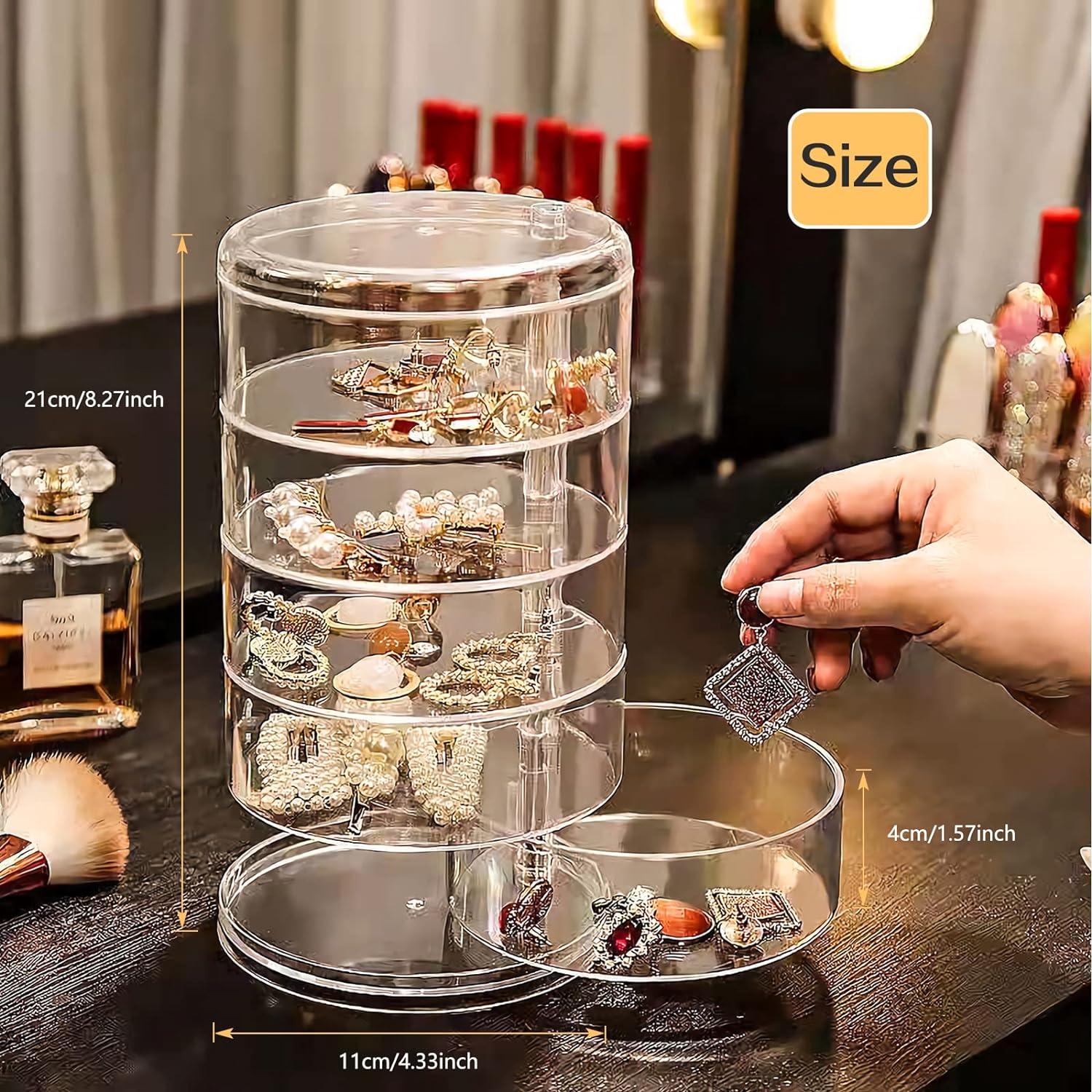 5 Layers Jewelry Organizer Storage Box, Clear Jewelry Accessory Storage Tray with Lid for Earrings Bracelets Necklaces (Clear)