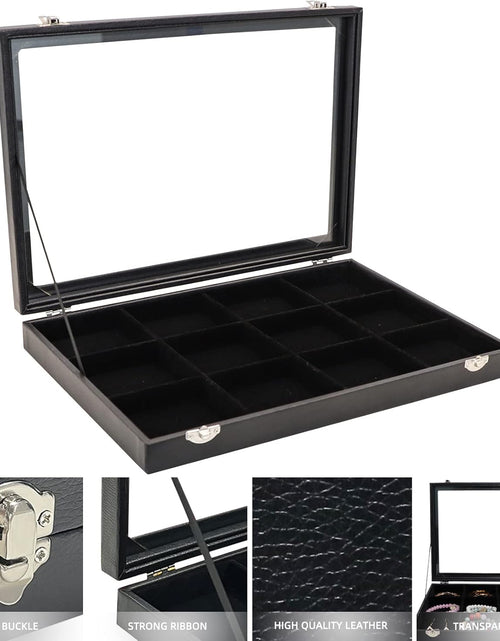 Load image into Gallery viewer, 12 Grid Jewelry Organizer Case Boxes Stackable Display Organizer Removable, Black Velvet
