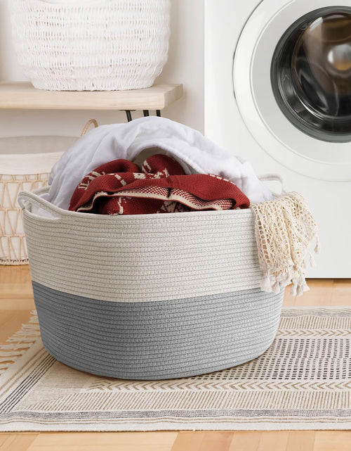 Load image into Gallery viewer, XXXLarge Blanket Basket Living Room - 22&quot; x 22&quot; x 14&quot; Cotton Rope Baskets for Storage, White &amp; Grey
