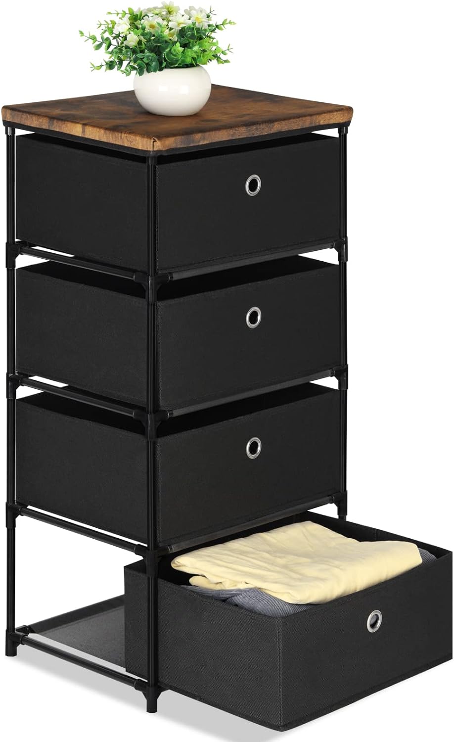 4 Drawers Storage Organizer Unit for Closet, Easy Assembly Closet Dresser for Dorm, Bedroom, Hallway, Storage Bins (Black)