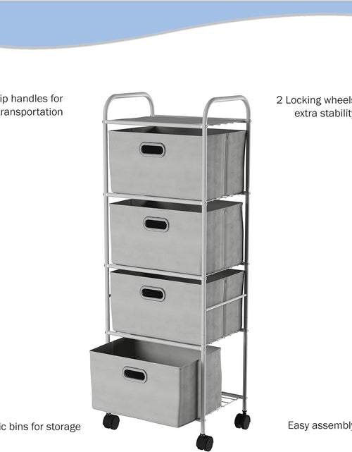 Load image into Gallery viewer, 4 Drawer Storage Organizer, Rolling Fabric Bin Storage Cart with Wheels and Metal Frame, Gray
