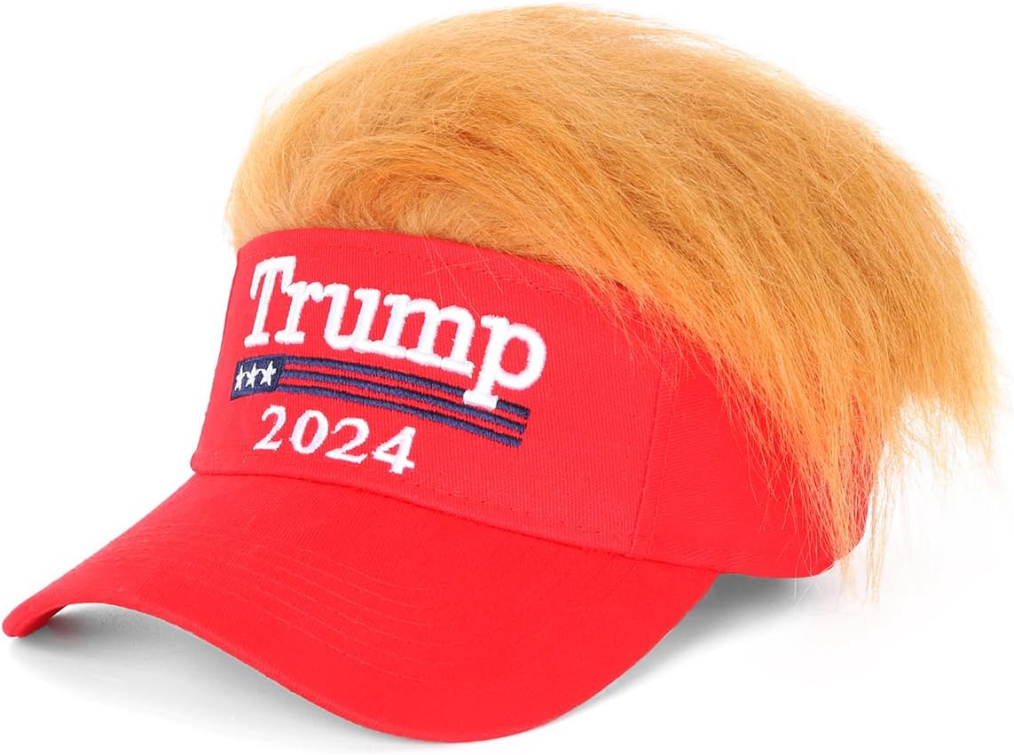 Trump 2024 Hat with Hair,Donald Trump Make America Great Again Wig Hat Embroidered Ultra Adjustable