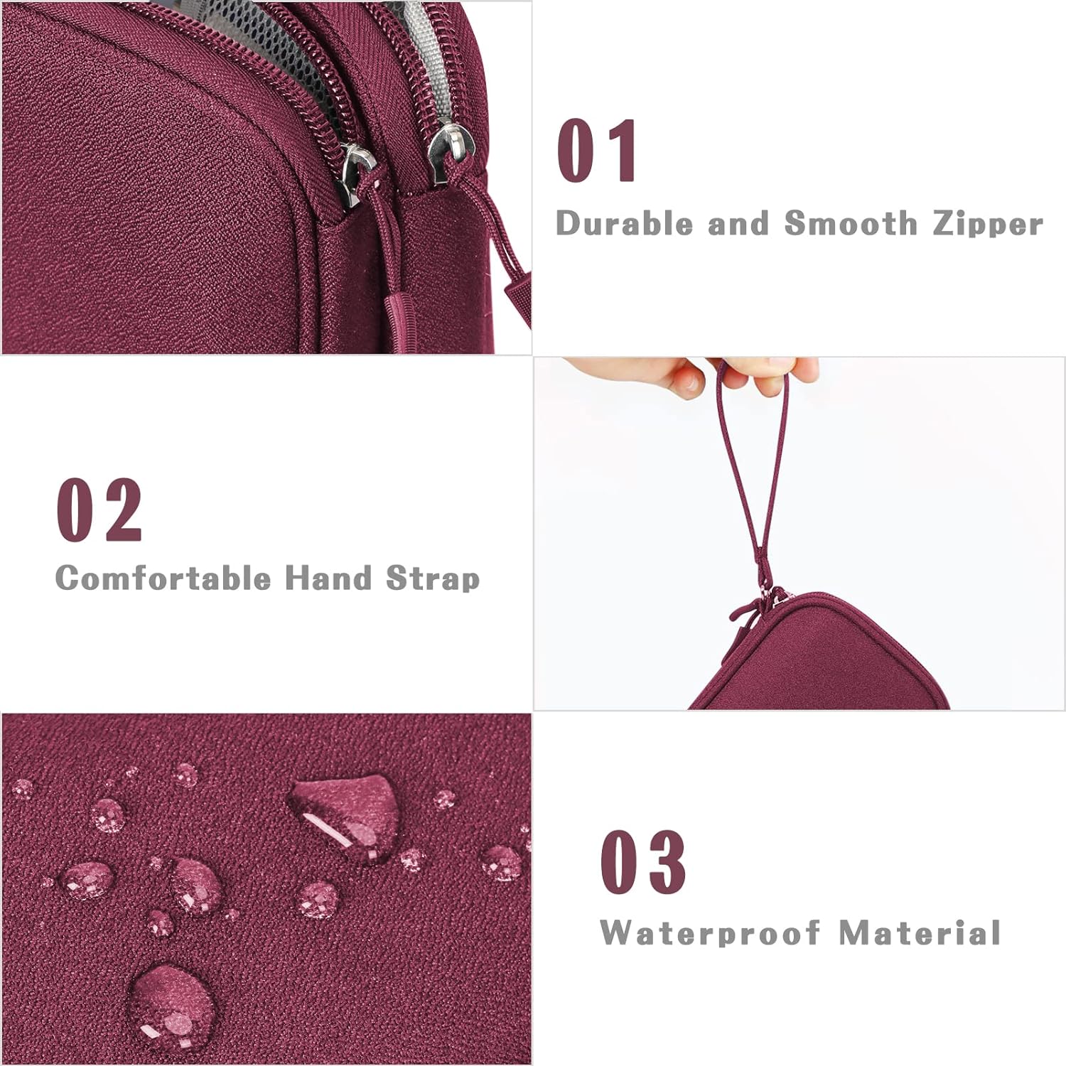 Travel Cable Organizer Bag Pouch Electronic Accessories Carry Case Portable Waterproof Double Layers, Small Wine Red