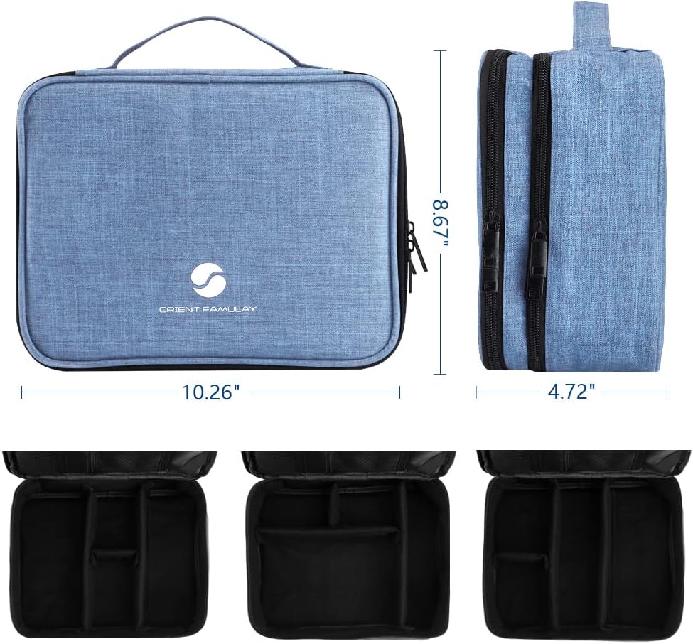 Waterproof Cable Organizer Bag for Electronic Accessories Double Layer Large Shockproof Cable Storage Bag, Denim Blue