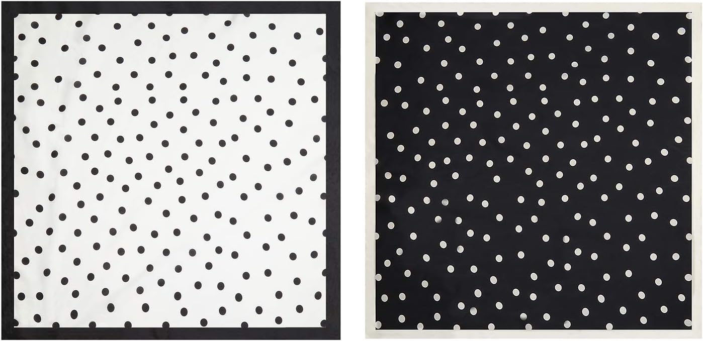 Vintage Bandanas Square Polka Dot Scarfs for Women 27'' x 27'' Silk Like Scarf Neckerchief (C3 White With Black Dot)