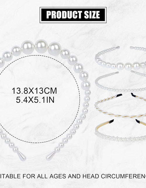 Load image into Gallery viewer, 4 Pack Pearls Fashion Headbands,White Artificial Pearl Rhinestones Hairbands,Bridal Hair Hoop
