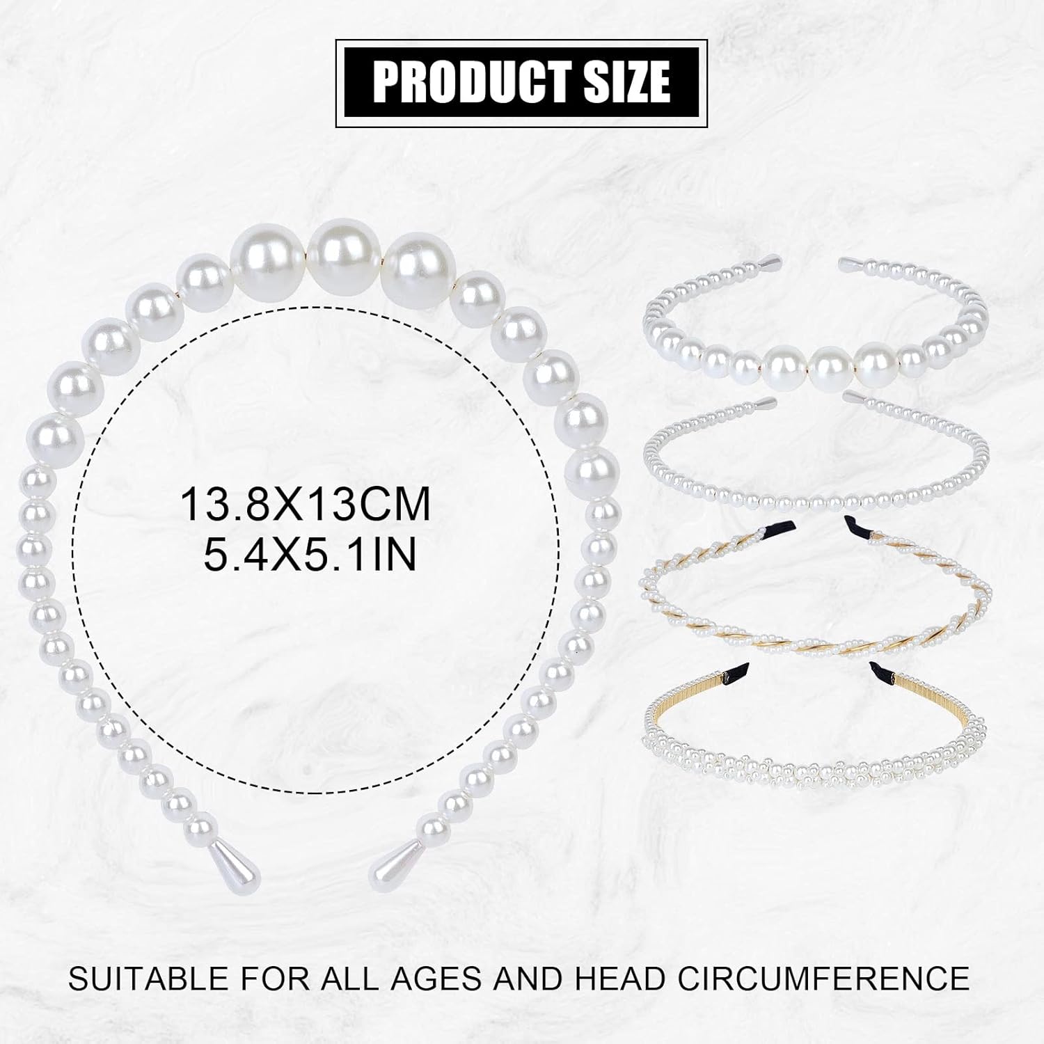 4 Pack Pearls Fashion Headbands,White Artificial Pearl Rhinestones Hairbands,Bridal Hair Hoop