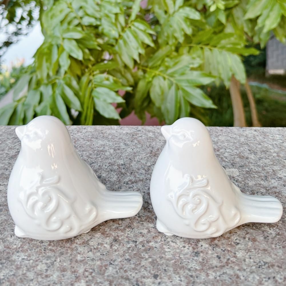 2PCS Ceramic Bird Figurines Decorative Bird Ornaments Statue for Home Garden Decor (White)