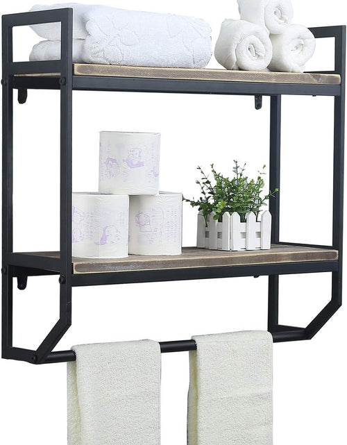 Load image into Gallery viewer, 2-Tier Metal Industrial 23.6&quot; Bathroom Shelves Wall Mounted,Rustic Wall Shelf Over Toilet Towel Rack with Towel Bar, Black Brush Silver
