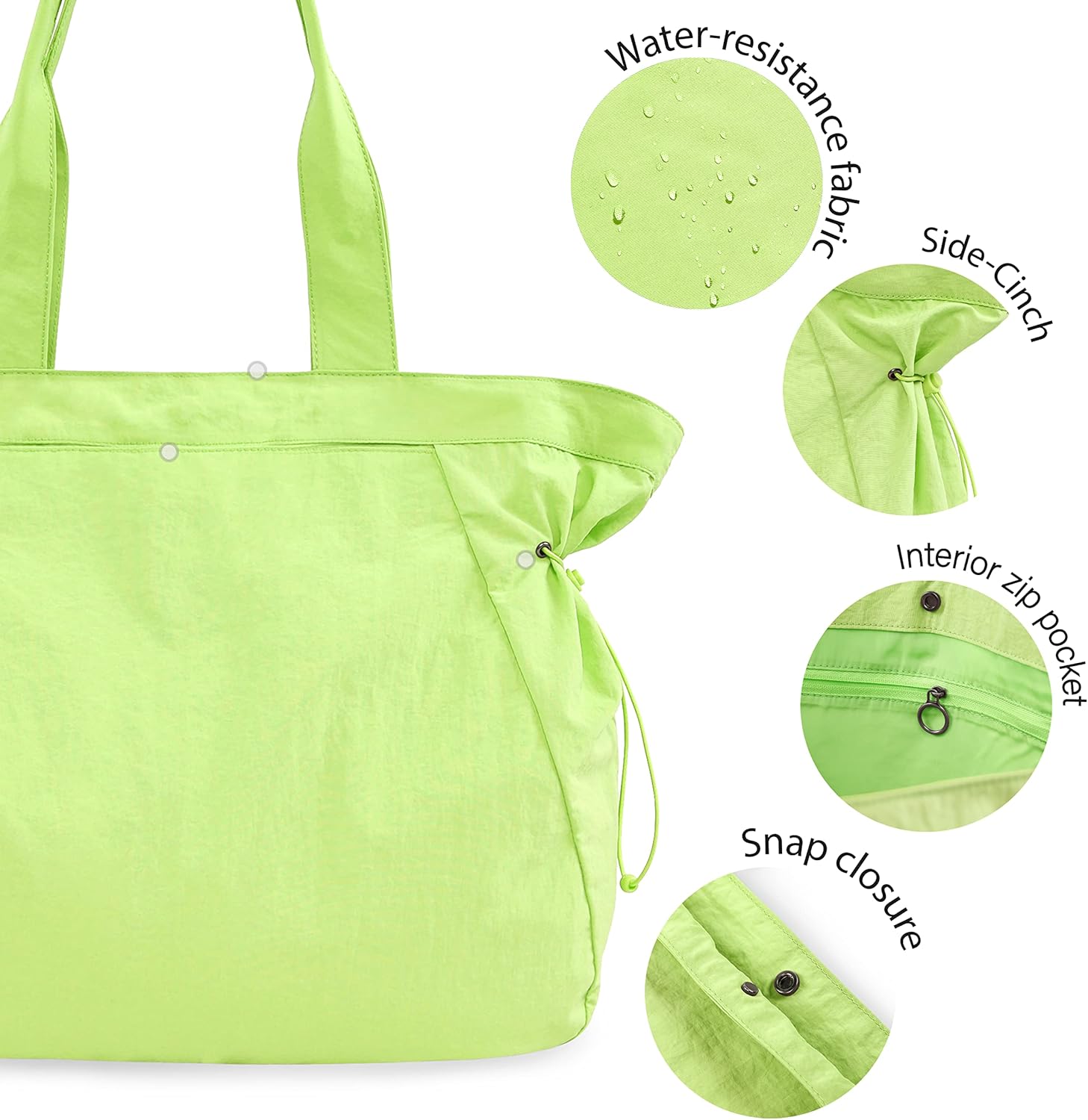 18L Side-Cinch Shopper Bags Lightweight Shoulder Bag Tote Handbag for Shopping Workout Beach Travel, Lime