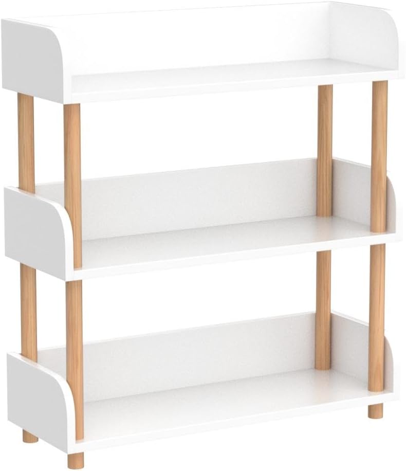 3-Tier Wooden Open Bookcase - Modern Display Bookshelf with Top Edge, Warm White