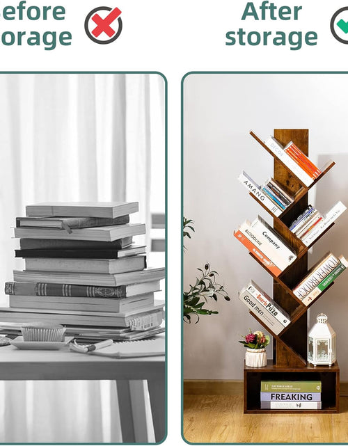 Load image into Gallery viewer, Tree Bookshelf - 6 Shelf Retro Floor Standing Bookcase, Tall Wood Book Storage Rack
