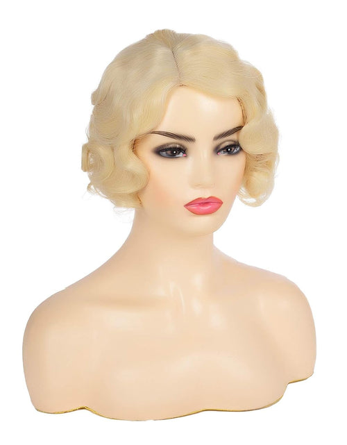 Load image into Gallery viewer, Short Blonde Curly Wig Finger Wave Synthetic Hair for Women, Blonde
