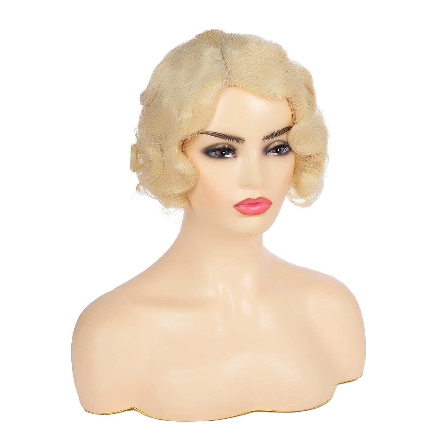 Short Blonde Curly Wig Finger Wave Synthetic Hair for Women, Blonde