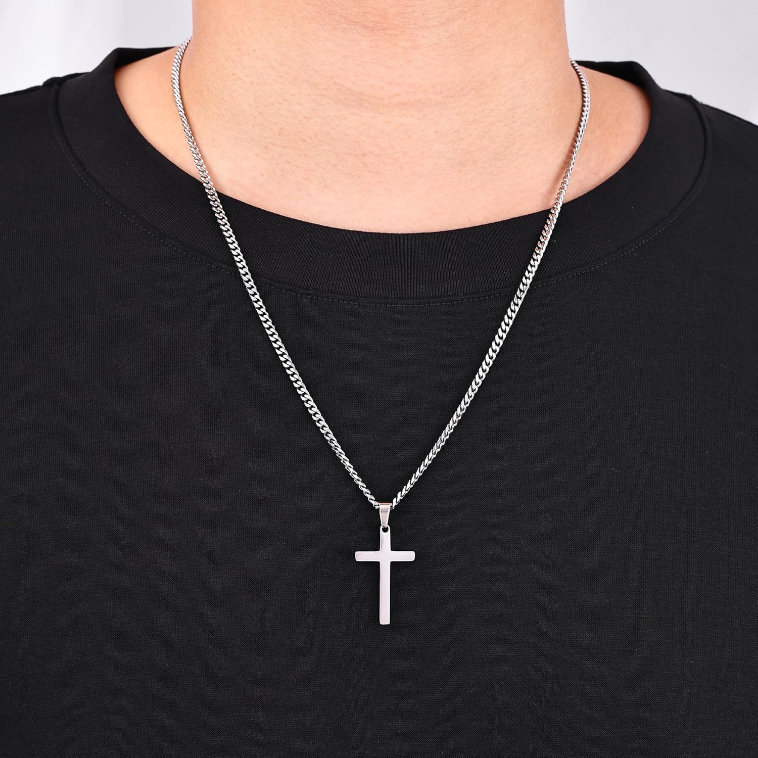 Cross Necklaces with 3.5mm Cross Chain and Stainless Steel Cross Pendant, Cuban Chain 16-28 Inch