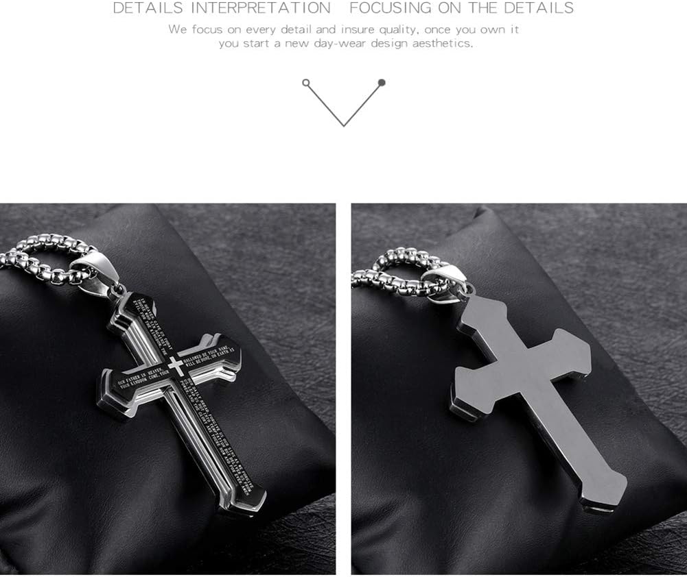 Mens Cross Pendant Necklace Large Stainless Steel Cross Pendant Necklace for Men Women, Silver