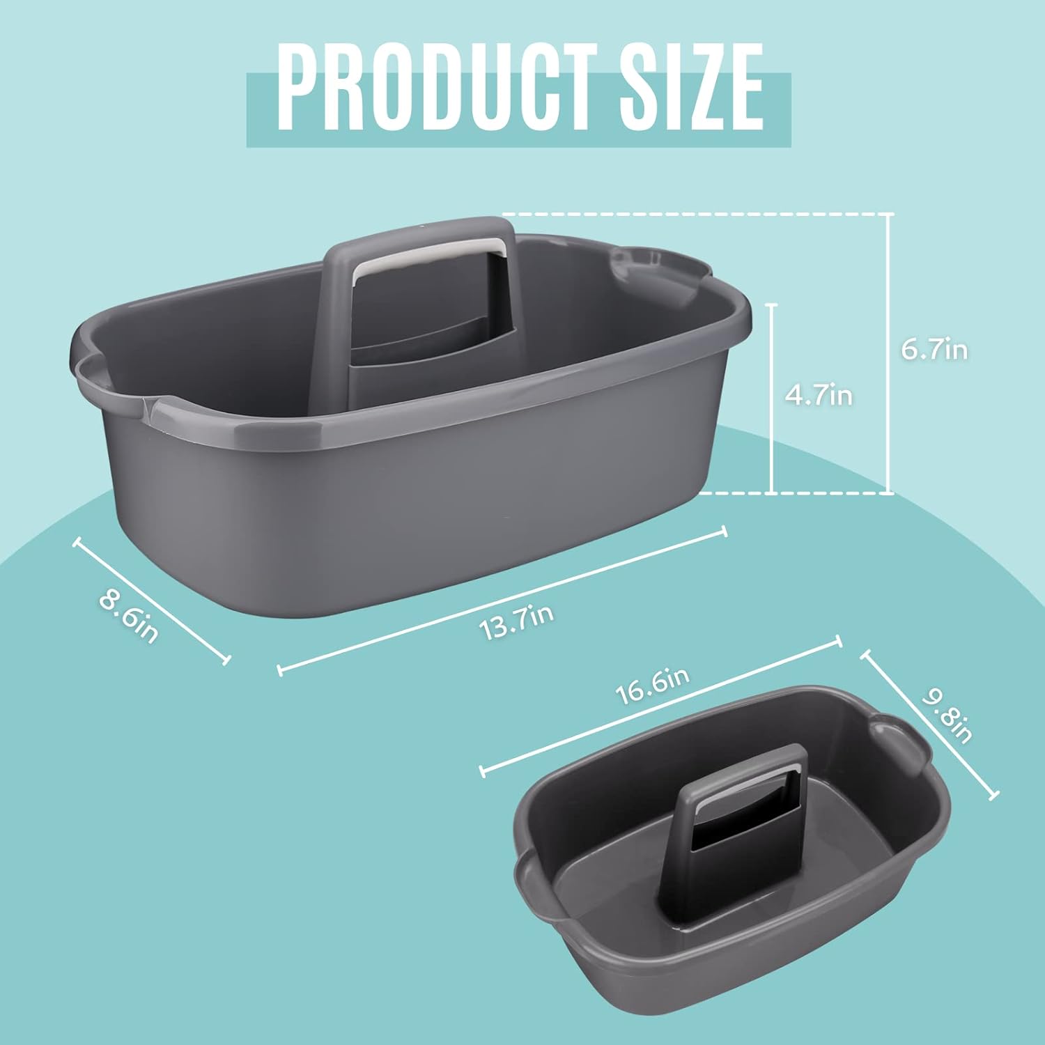 Large Plastic Shower Caddy Tote, Portable Storage Caddy Basket Organizer with Handle for Dorm, Bathroom, Gray