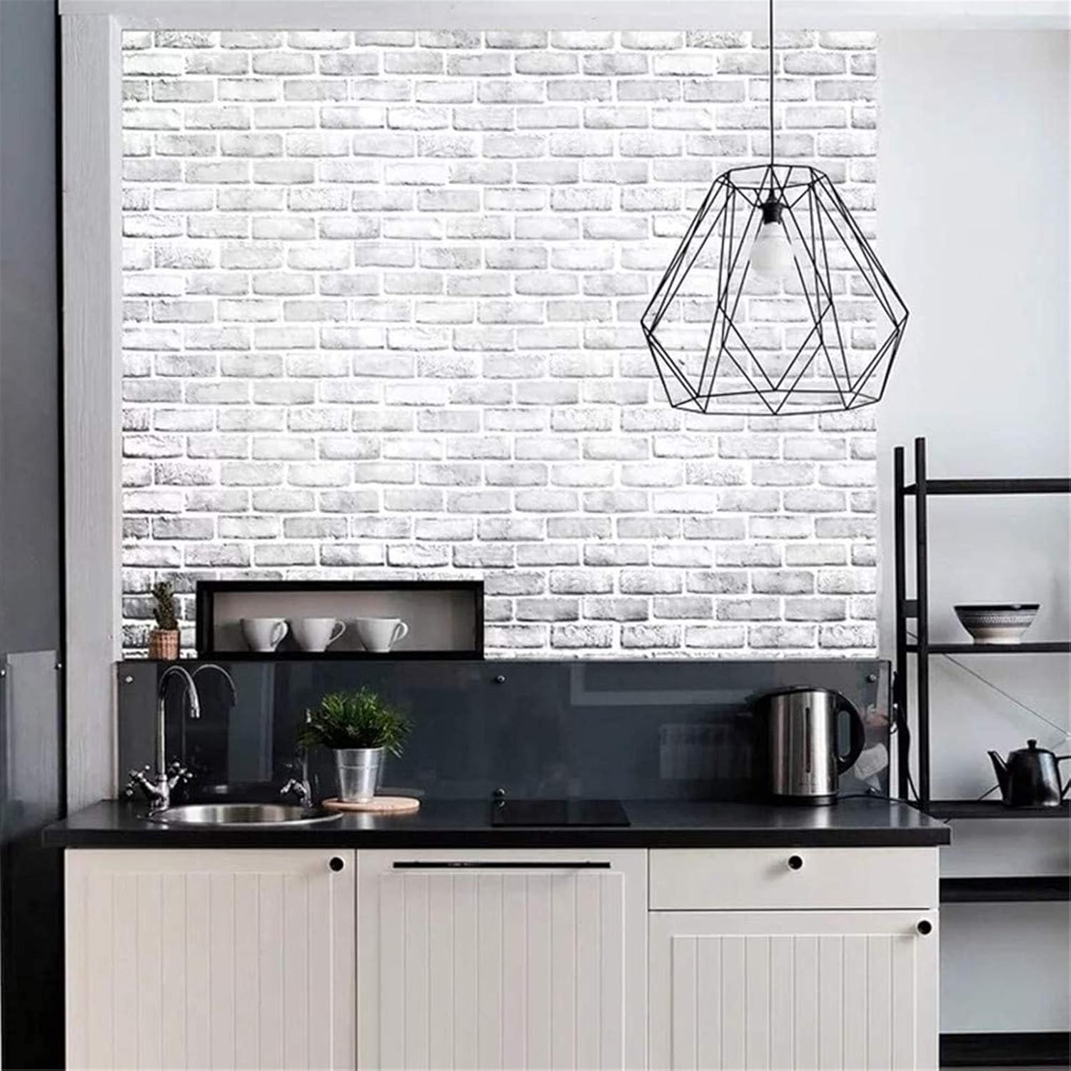 10ft White Gray Brick Peel and Stick Wallpaper Brick Vinyl Wrap Self -Adhesive Room Decor, 18 x 120 inches