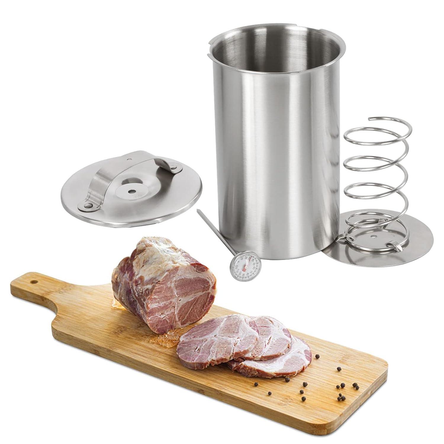 Stainless Steel Ham Maker Meat Press Cooker for Making Healthy Homemade Deli Meat with Thermometer