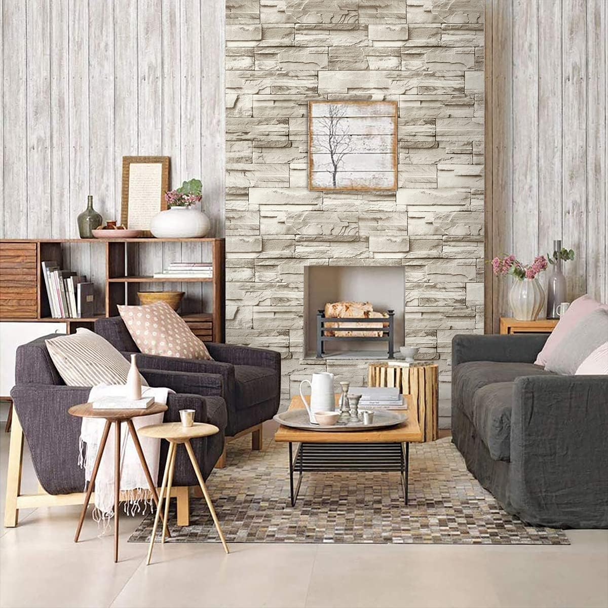 Stone Peel and Stick Wallpaper 17.7inch×118.1inch Brick Peel and Stick Backsplash