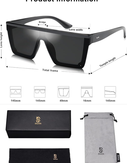 Load image into Gallery viewer, Square Big Sunglasses Women Thick Frame Flat Top Mirrored Sunnies Shades (Black Frame/Grey Lens)
