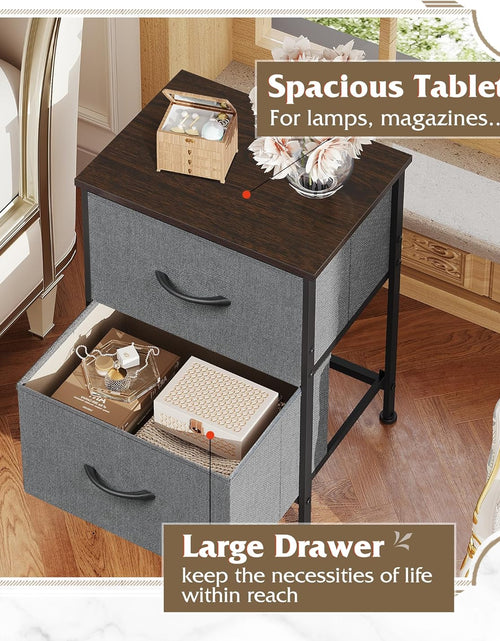 Load image into Gallery viewer, 2 Drawer Dresser for Bedroom, Night Stand, End Table with Fabric Bins for Bedroom, Closet, Entryway, College Dorm, Dark Grey
