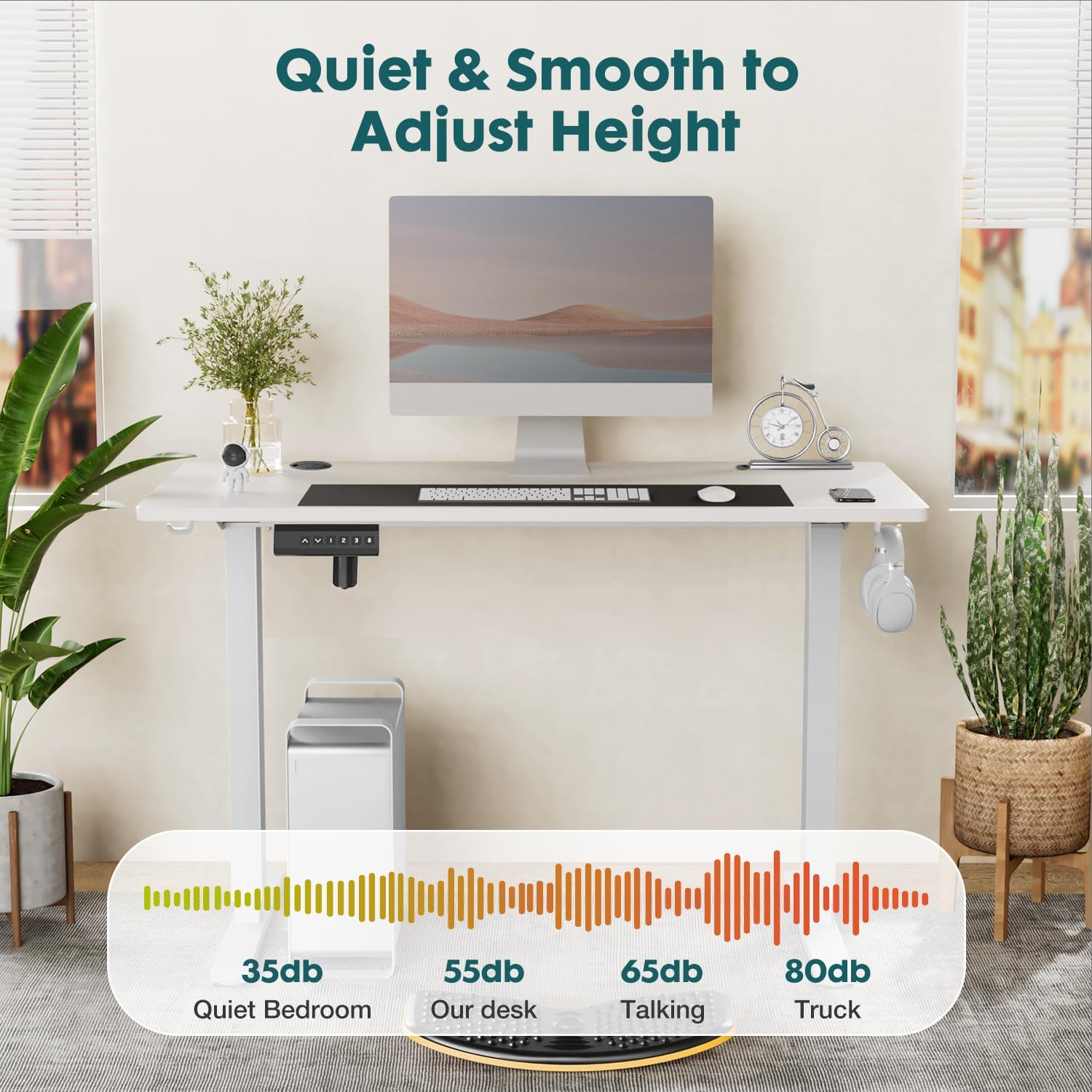 Standing Desk, Adjustable Height Electric Sit Stand Up Down Computer Table, 40x24 Inch, White