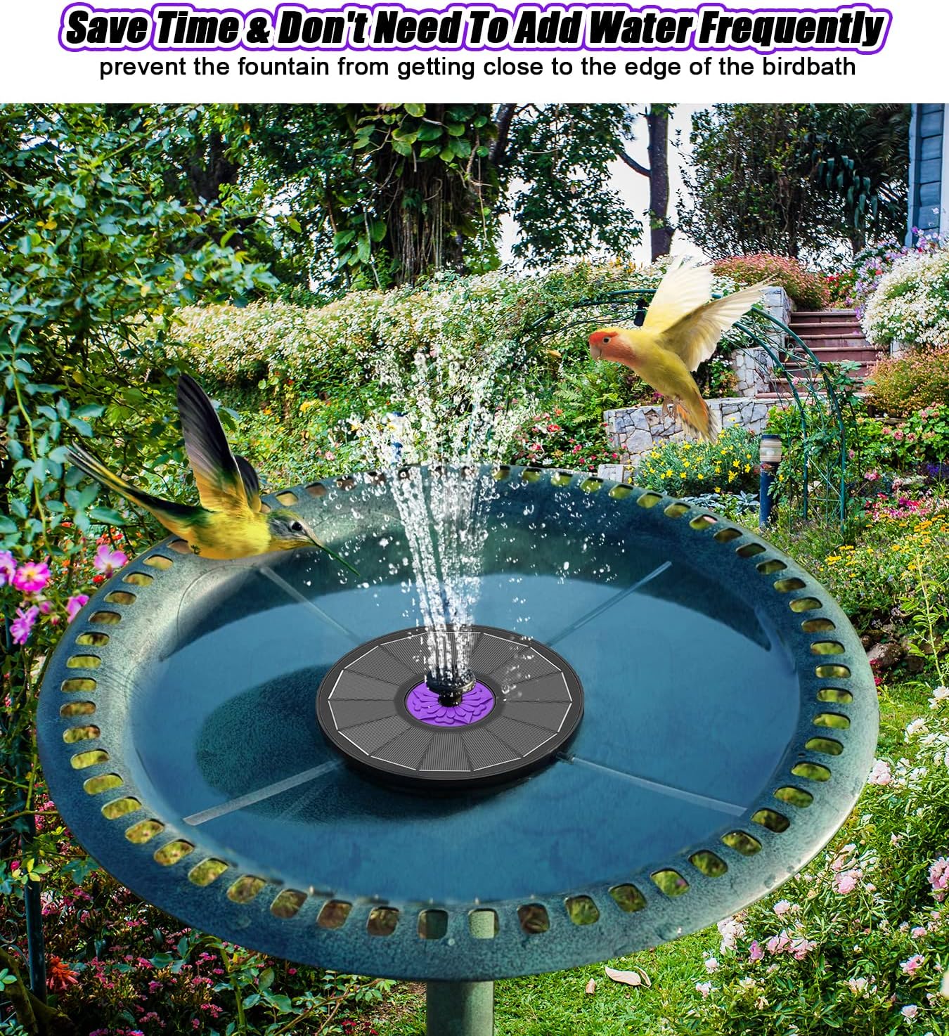 Solar Fountain 3.5W Bird Bath Fountains with Flower 2024 Upgraded Glass Panel, Black