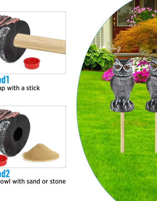 Load image into Gallery viewer, 2 Pack Fake Owl Decoys to Scare Birds Away from Gardens and Patios
