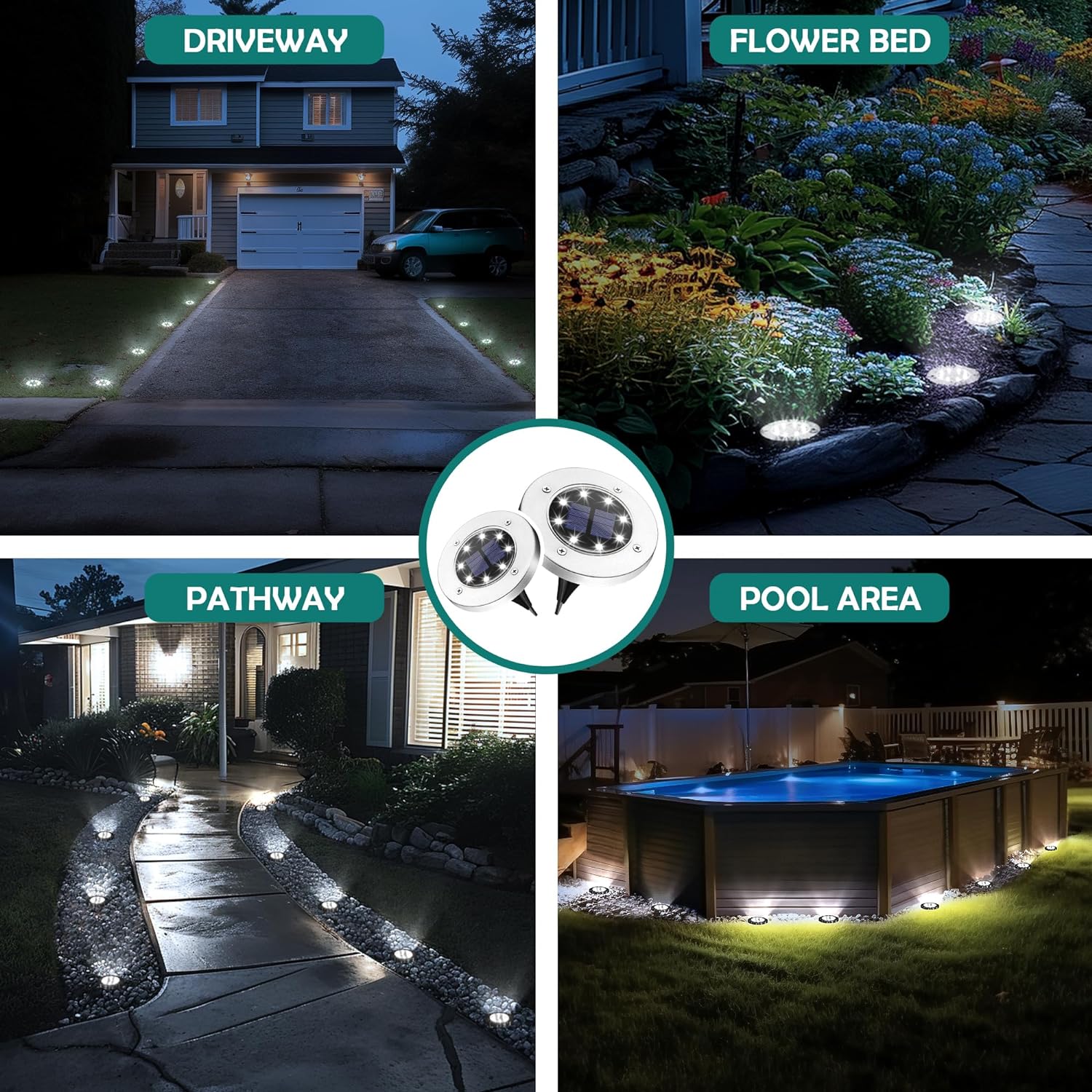 12 Pack Solar Lights Outdoor Waterproof, 8 LED Solar Powered Landscape Lighting for Garden Yard (Cool White)