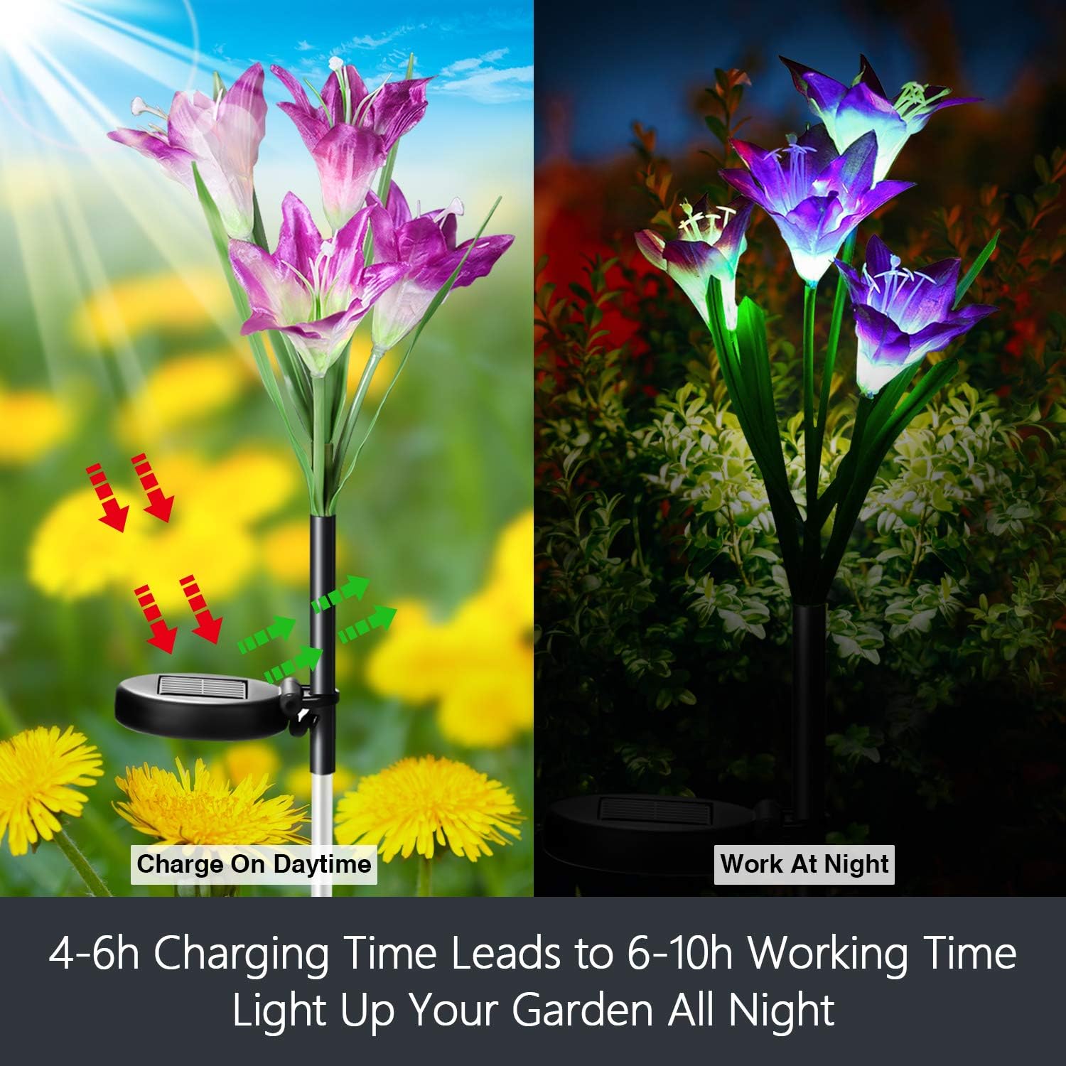 Solar Lights Outdoor Garden Decorative Flowers 6 Pack, Waterproof Solar Garden Lights with 24 Lily Flowers