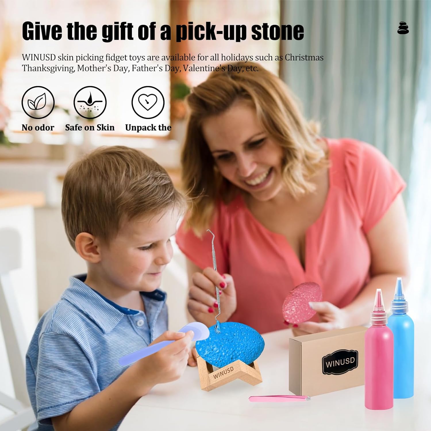 2Pcs Pick Stone Kit for Anxiety Relief, Adult Fidget Toys, Picking Rock, Great Gift for Adults, Father's Day Gifts for Men